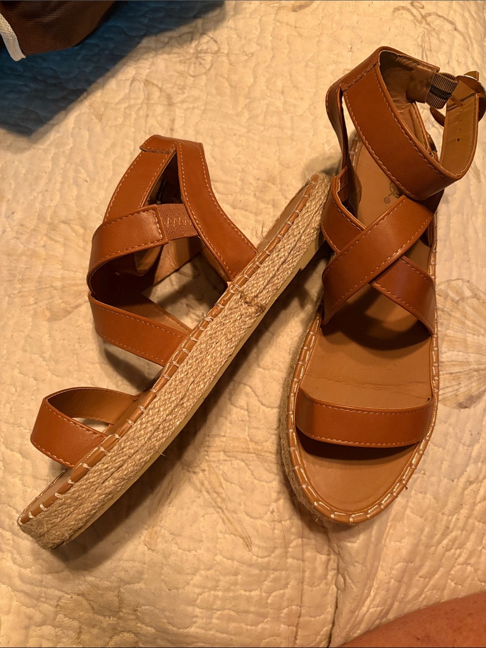 Women's Tan Strappy Ankle-Wrap Sandals